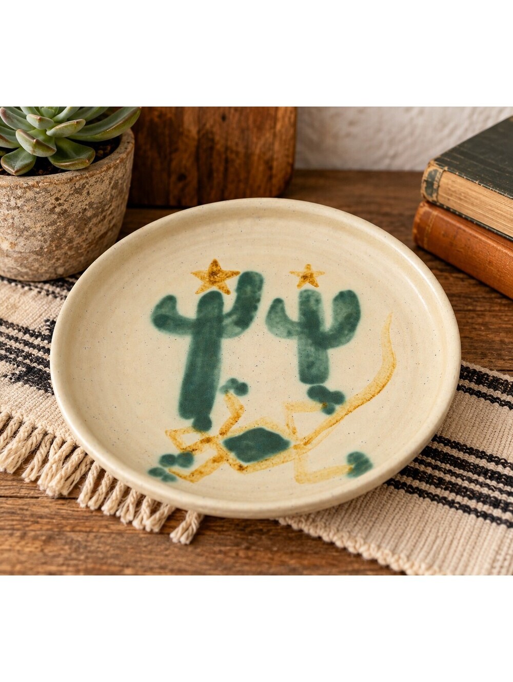 Vintage Judy Smith Arizona Studio Pottery Cactus Tray 1996 Southwest